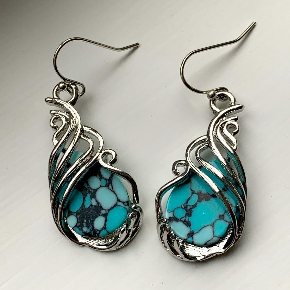 Tibetan Style Turquoise Color Teardrop Drop Earrings